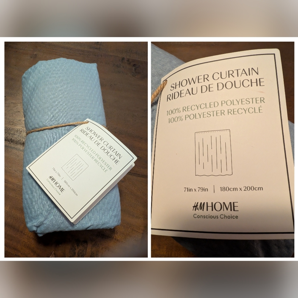 New H&M Home Waffle Shower Curtain, Light Blue